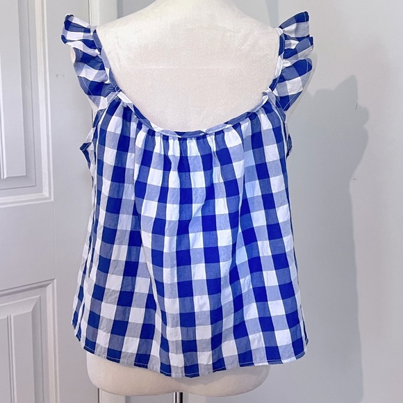 Blue Checkered Ruffle Sleeve Top - Picture 2 of 6